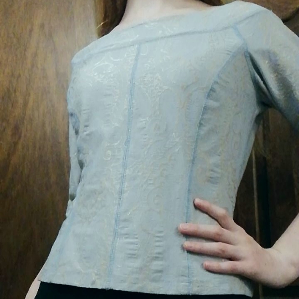 Blue w/ Gold Details Boat Necked Top